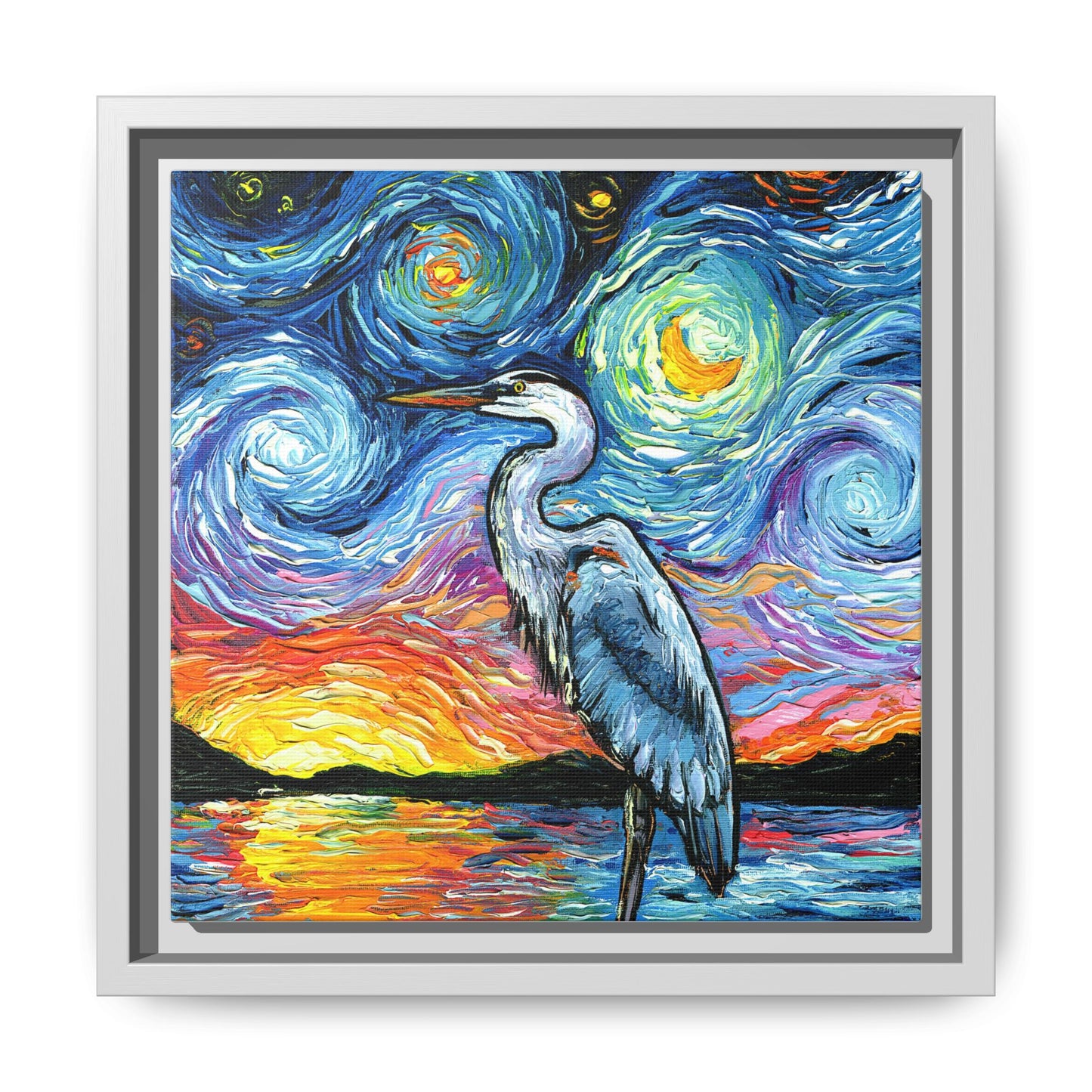 "Blue Heron" Framed Canvas Wall Art