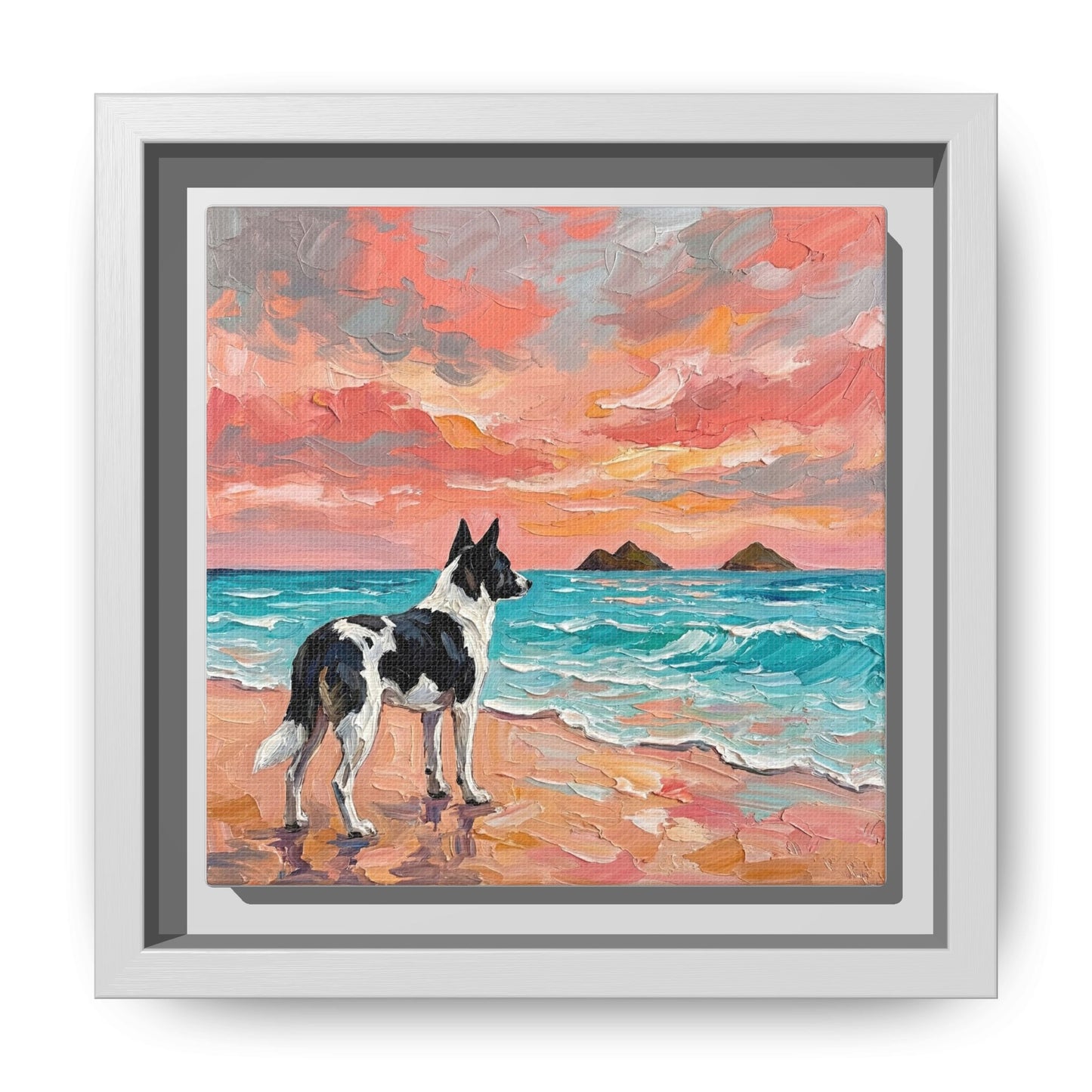 "Beach Day - Canaan Dog" Framed Canvas Wall Art