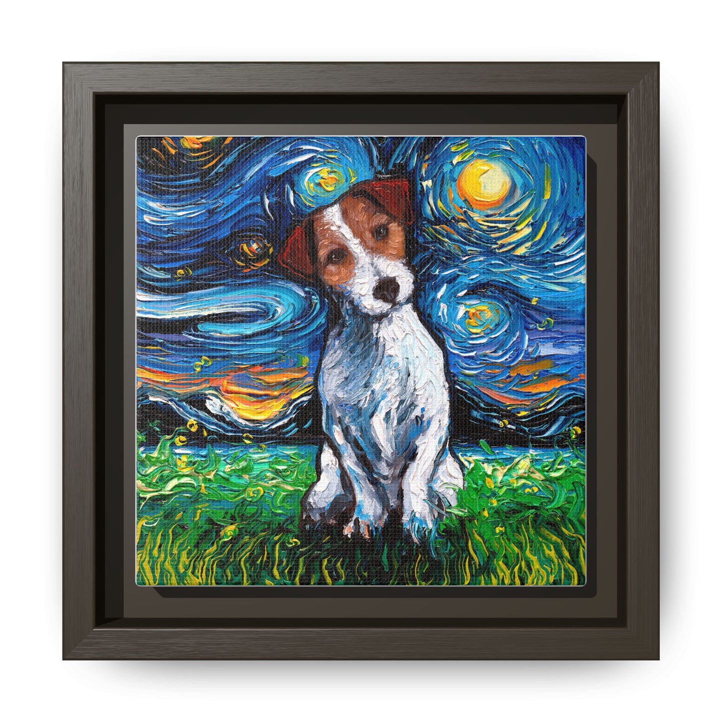 "Jack Russell Night" Framed Canvas Wall Art