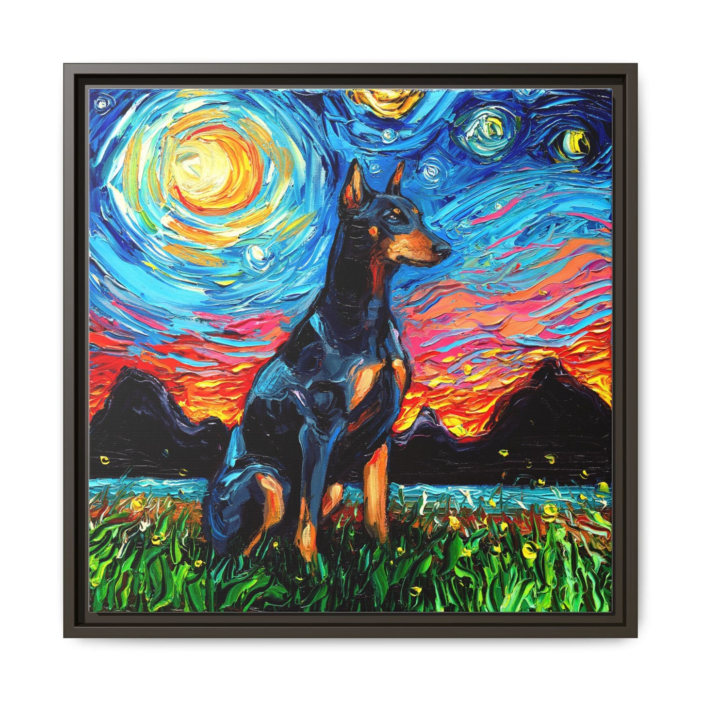 "Doberman Night" Framed Canvas Wall Art