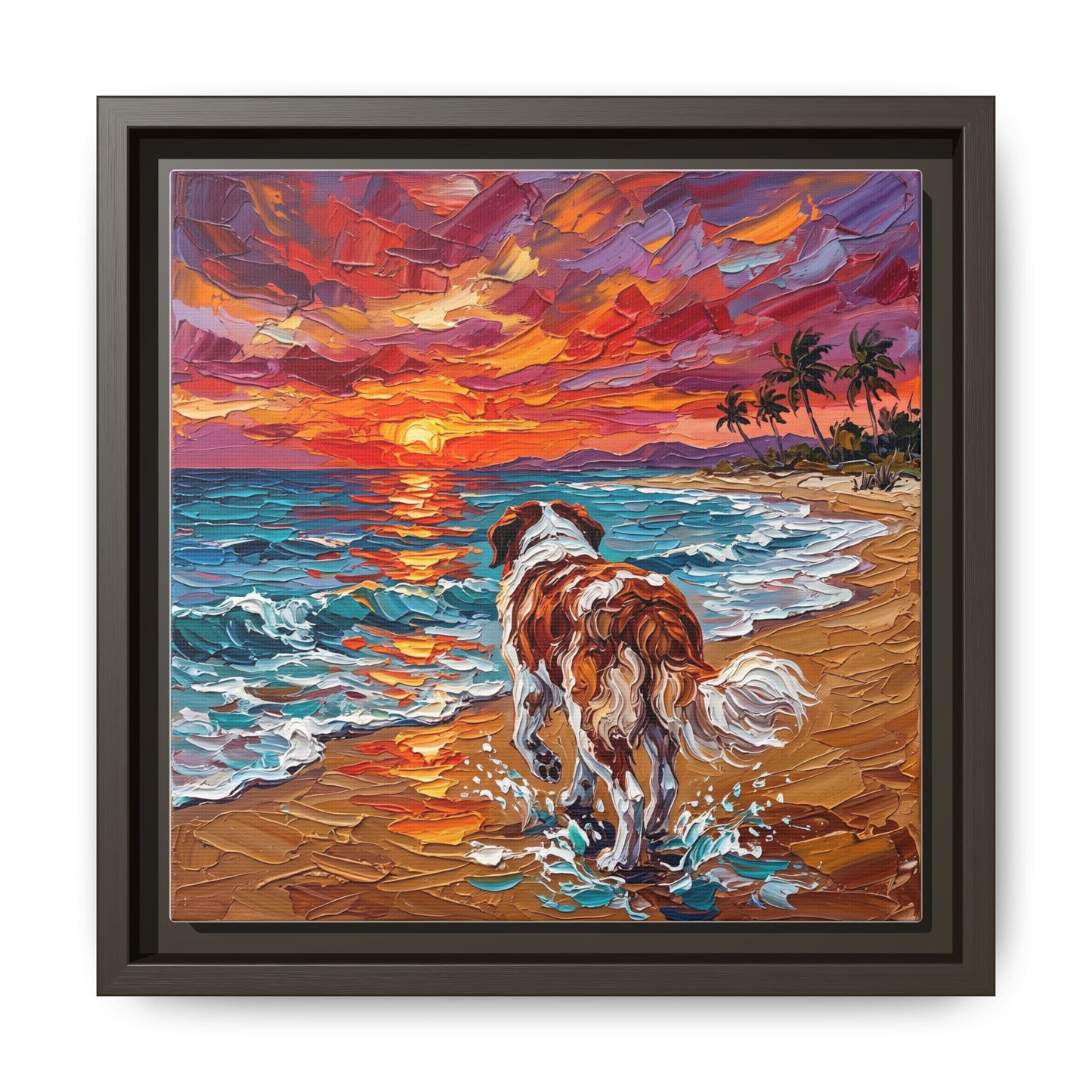 "Beach Sunset - Saint Bernard" Framed Canvas Wall Art