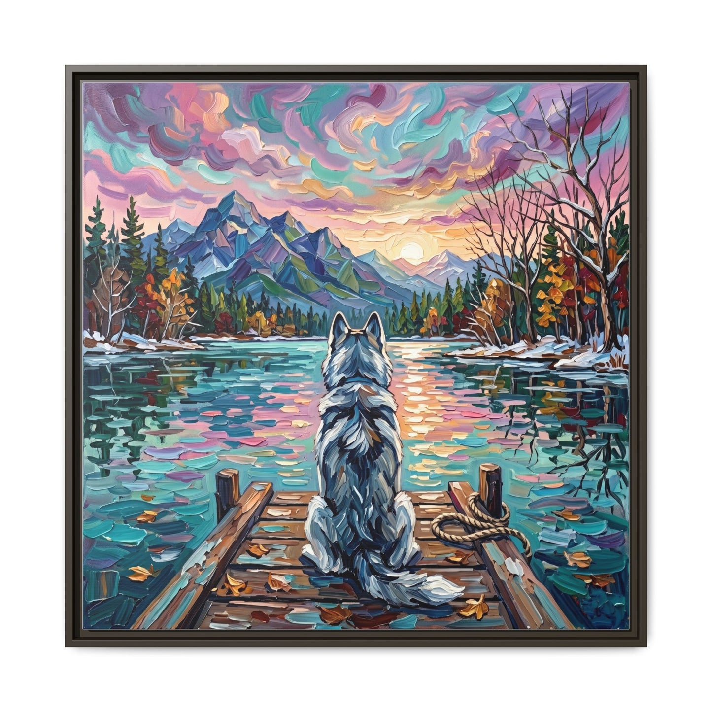 "On The Dock - Husky" Framed Canvas Wall Art