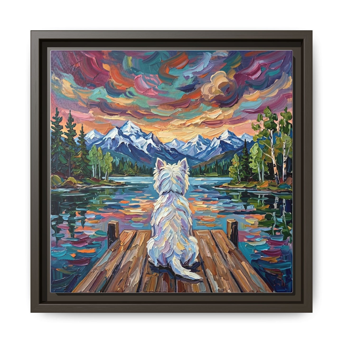 "On The Dock - Westie" Framed Canvas Wall Art