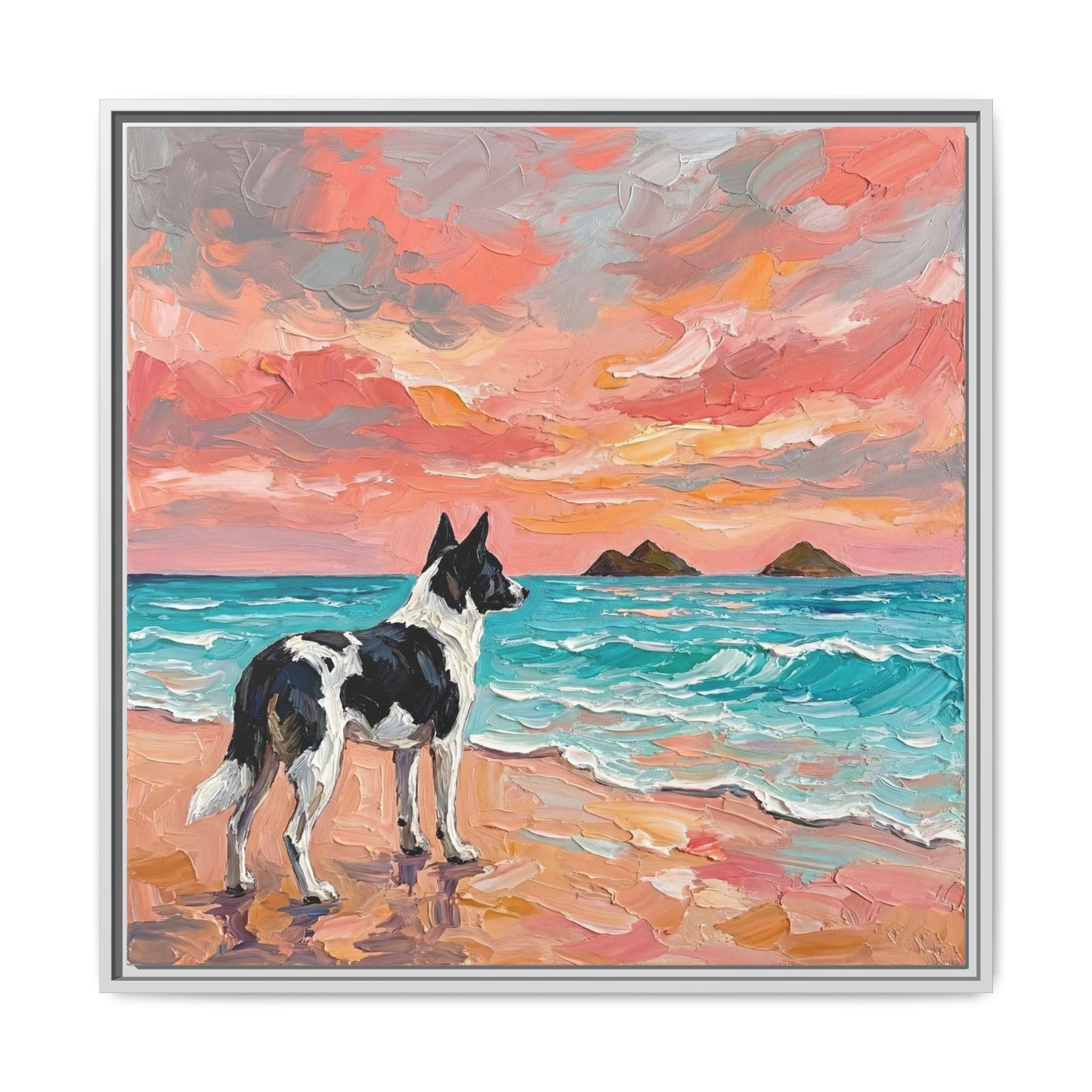 "Beach Day - Canaan Dog" Framed Canvas Wall Art