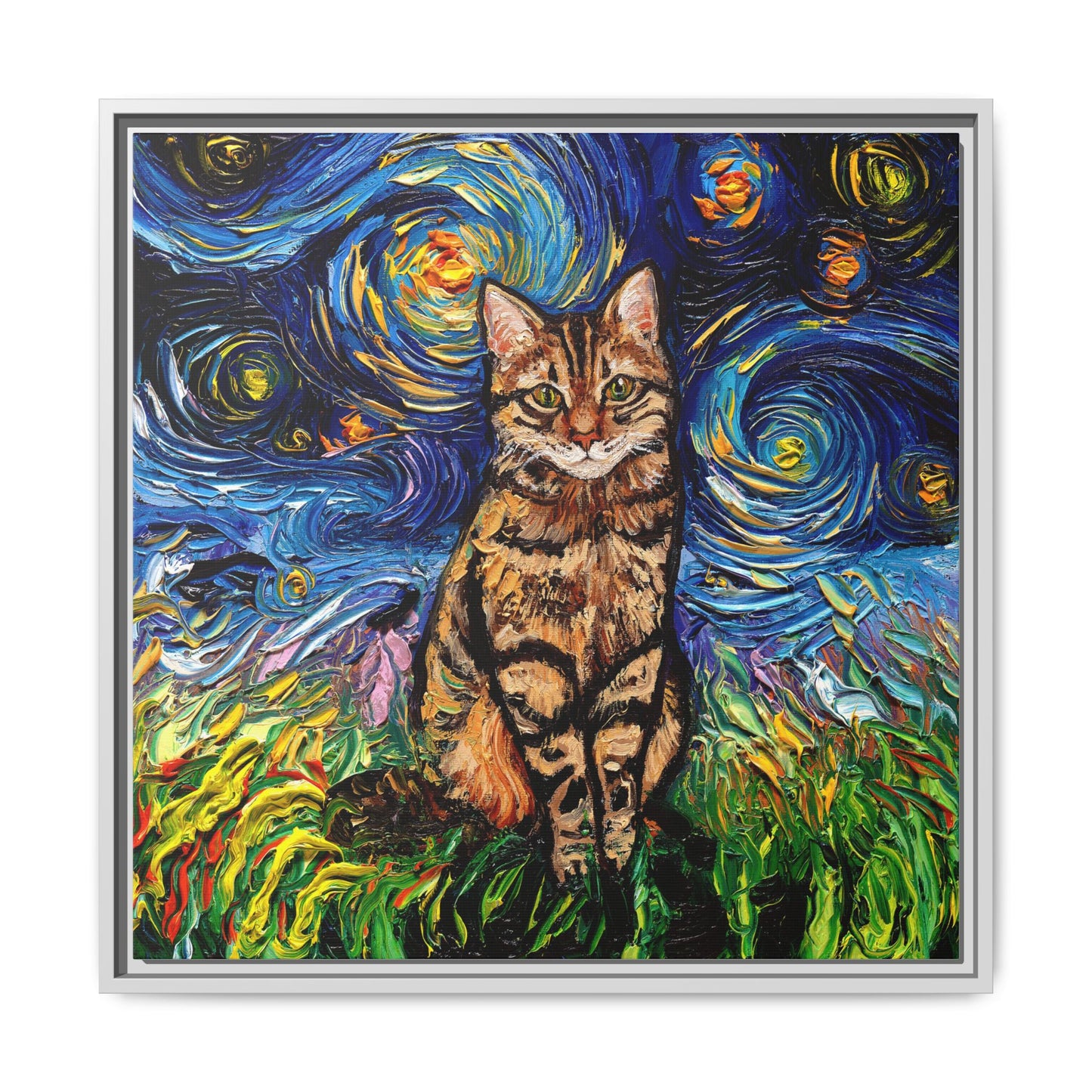"BrownTabby Night" Framed Canvas Wall Art