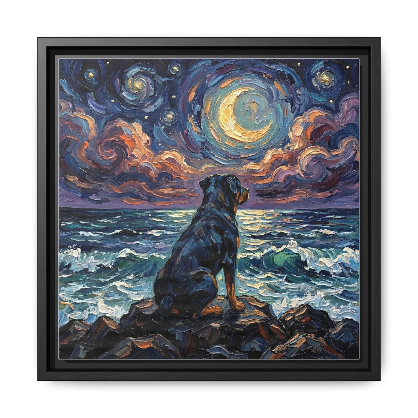 "Beach Nights - Rottweiler" Framed Canvas Wall Art
