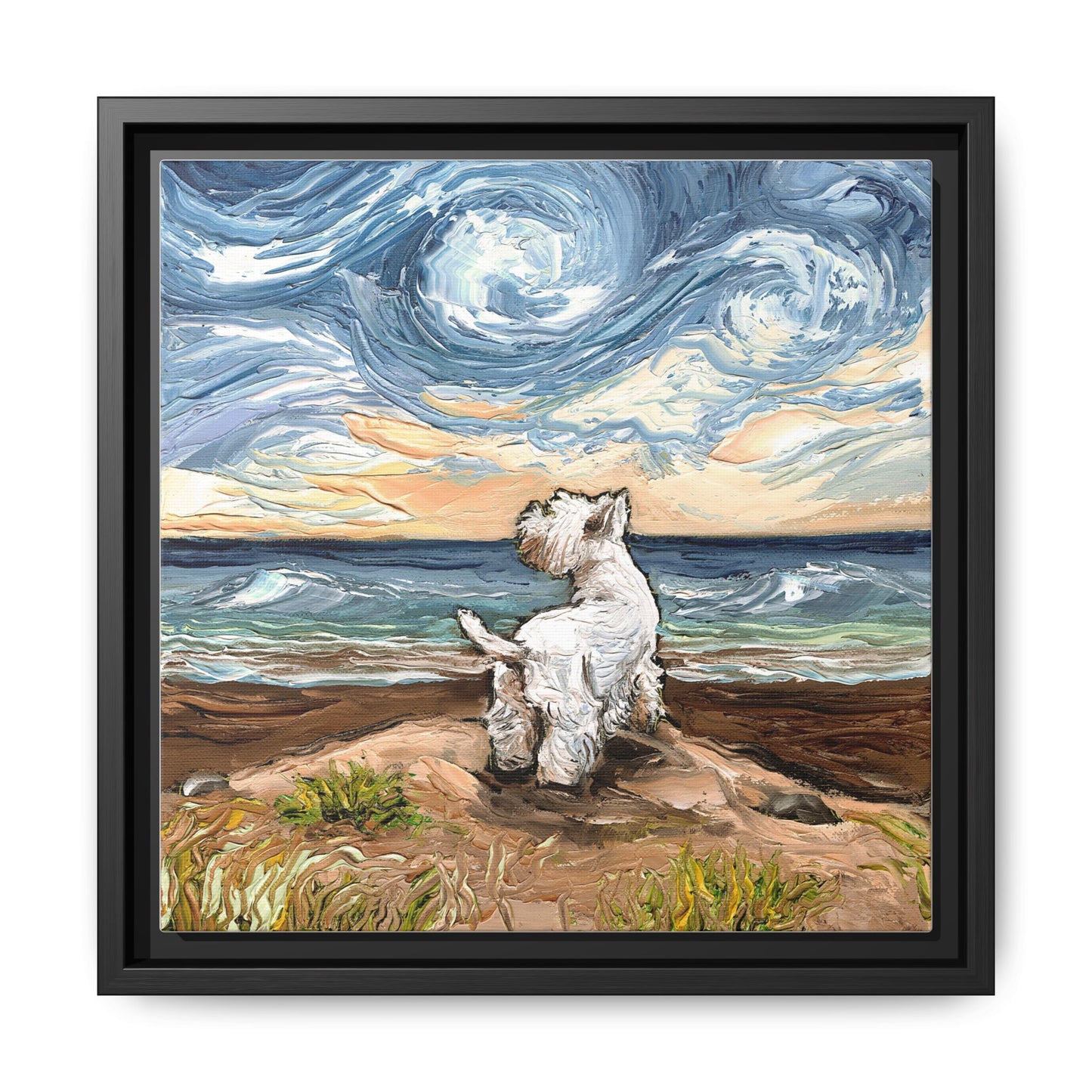 "Beach Day - Westie" Framed Canvas Wall Art