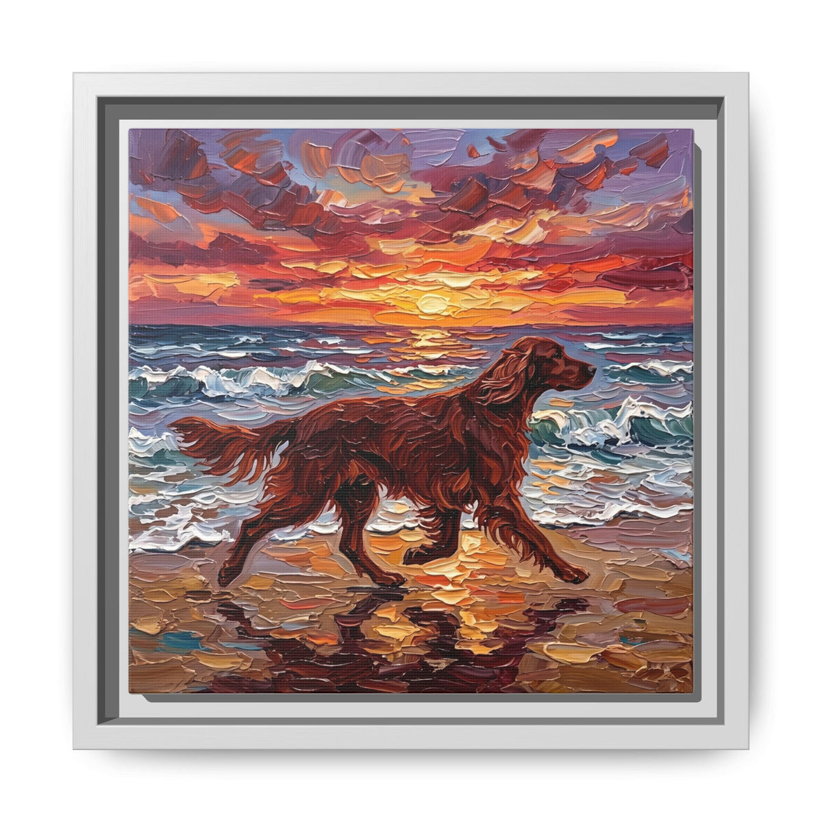 "Beach Days - Irish Setter" Framed Canvas Wall Art