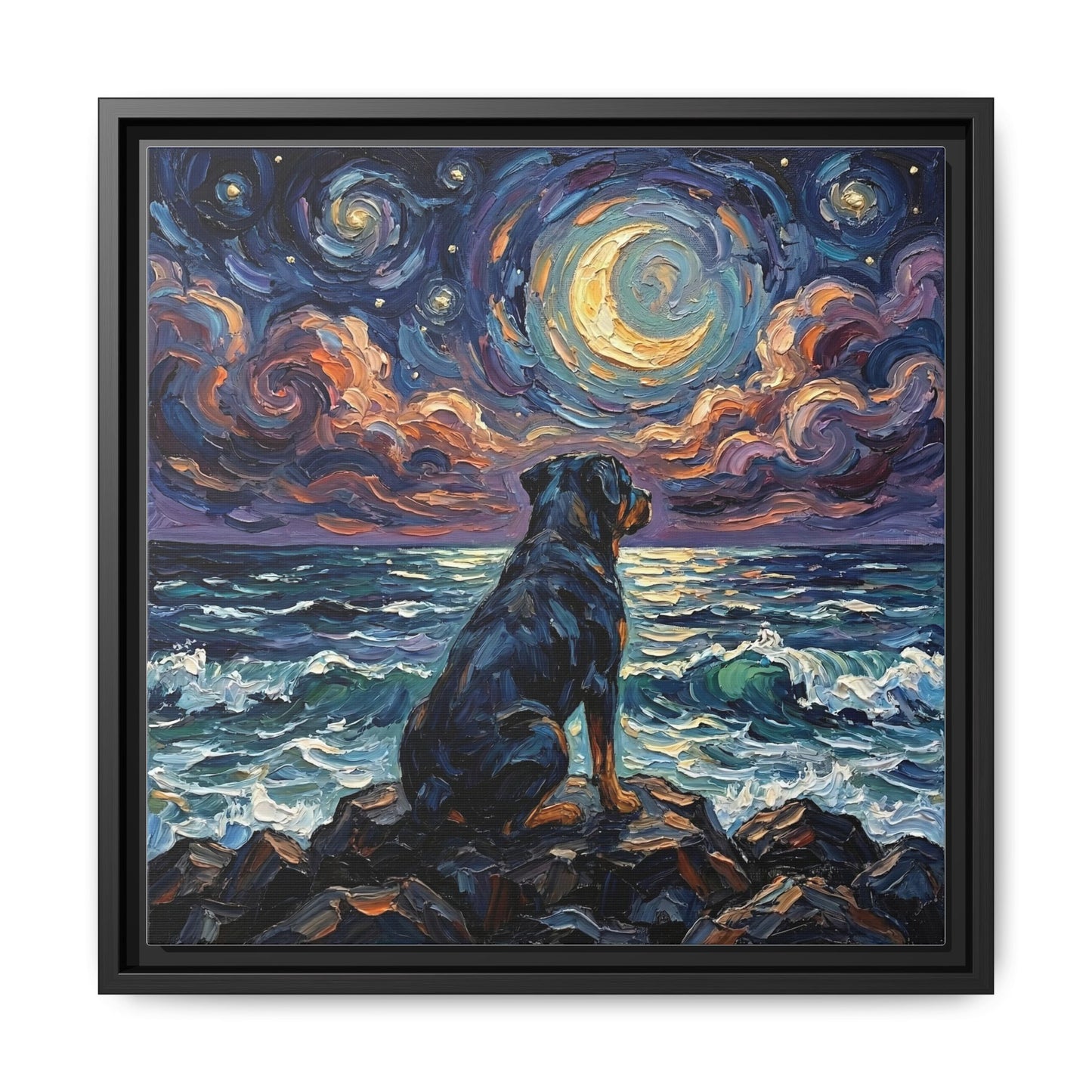 "Beach Nights - Rottweiler" Framed Canvas Wall Art
