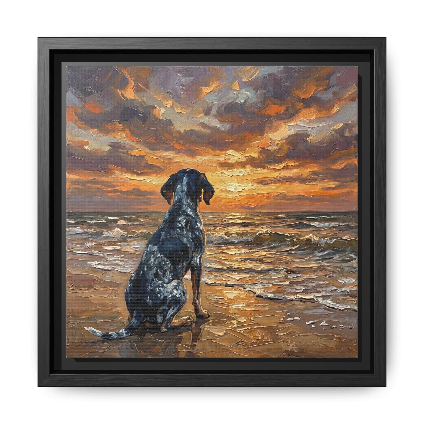 "Beach Day - Blue Tick Coonhound" Framed Canvas Wall Art
