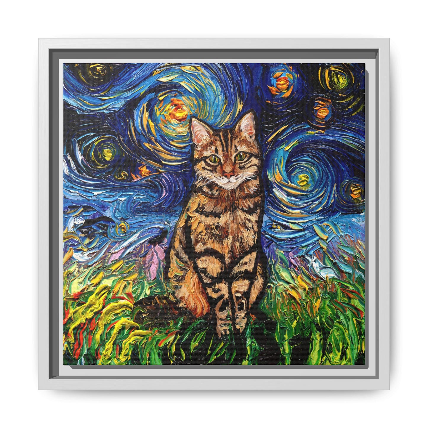 "BrownTabby Night" Framed Canvas Wall Art