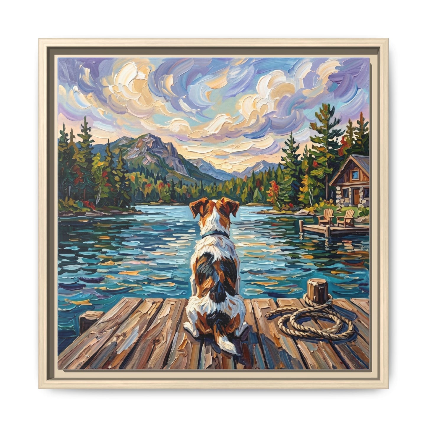 "On The Dock - Jack Russell Terrier" Framed Canvas Wall Art
