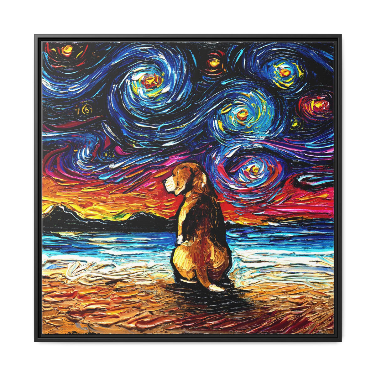 "Beagle Night 2" Framed Canvas Wall Art