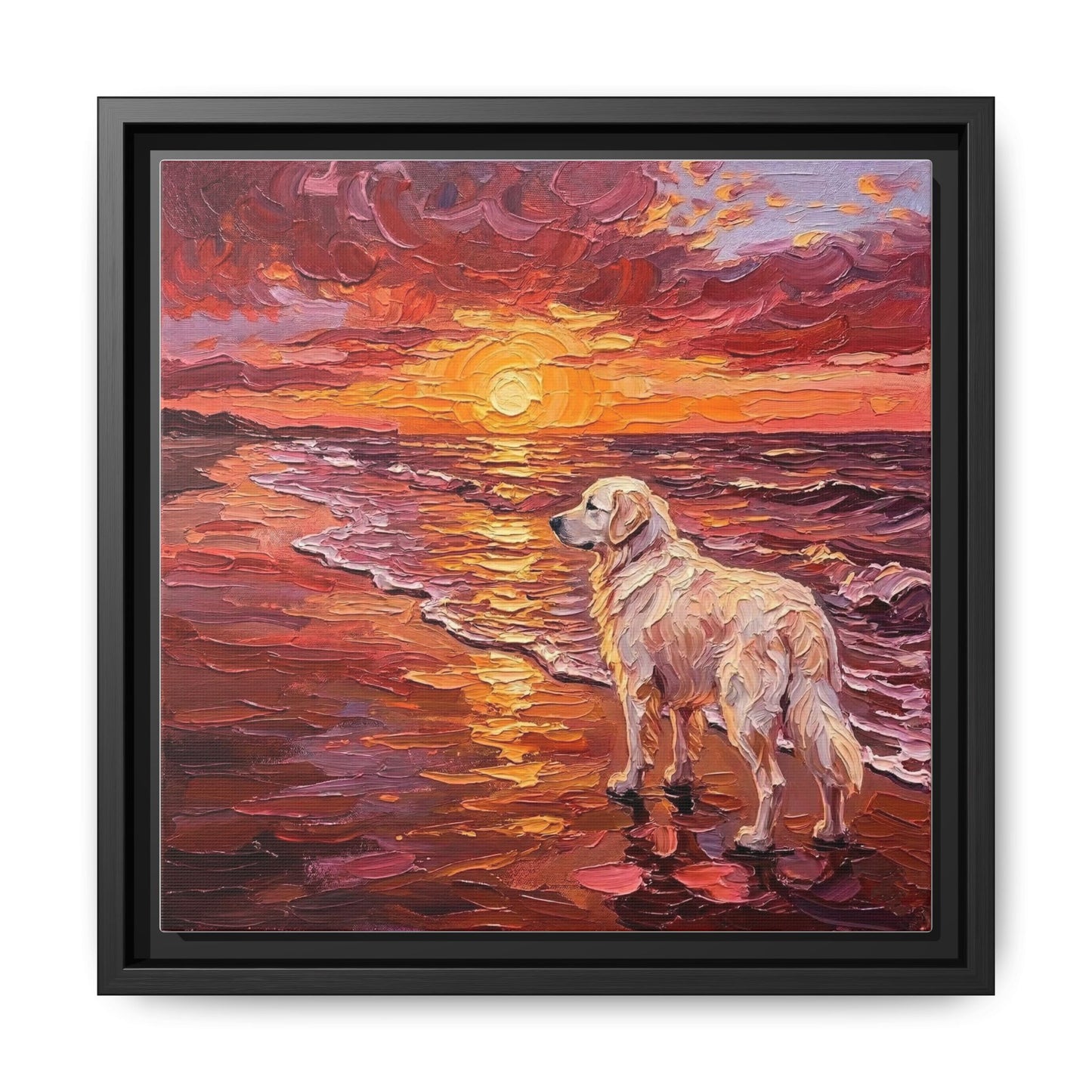 "Beach Day - Great Pyrenees" Framed Canvas Wall Art