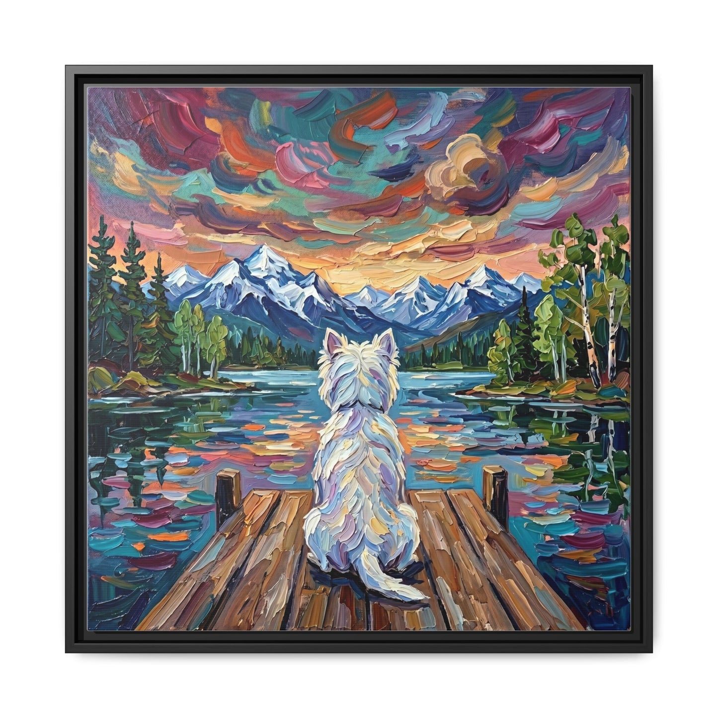"On The Dock - Westie" Framed Canvas Wall Art