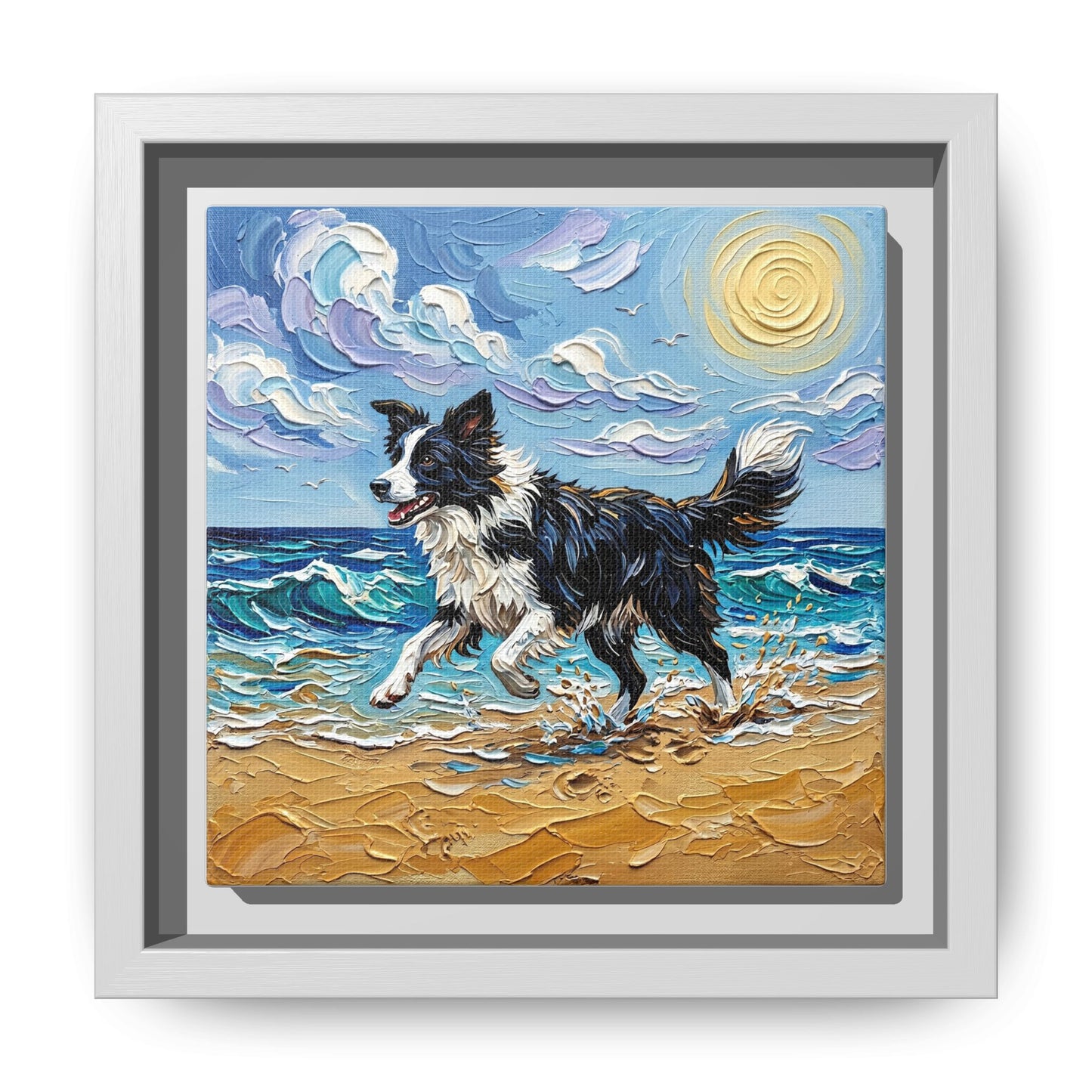 "Beach Day - Border Collie 2" Framed Canvas Wall Art