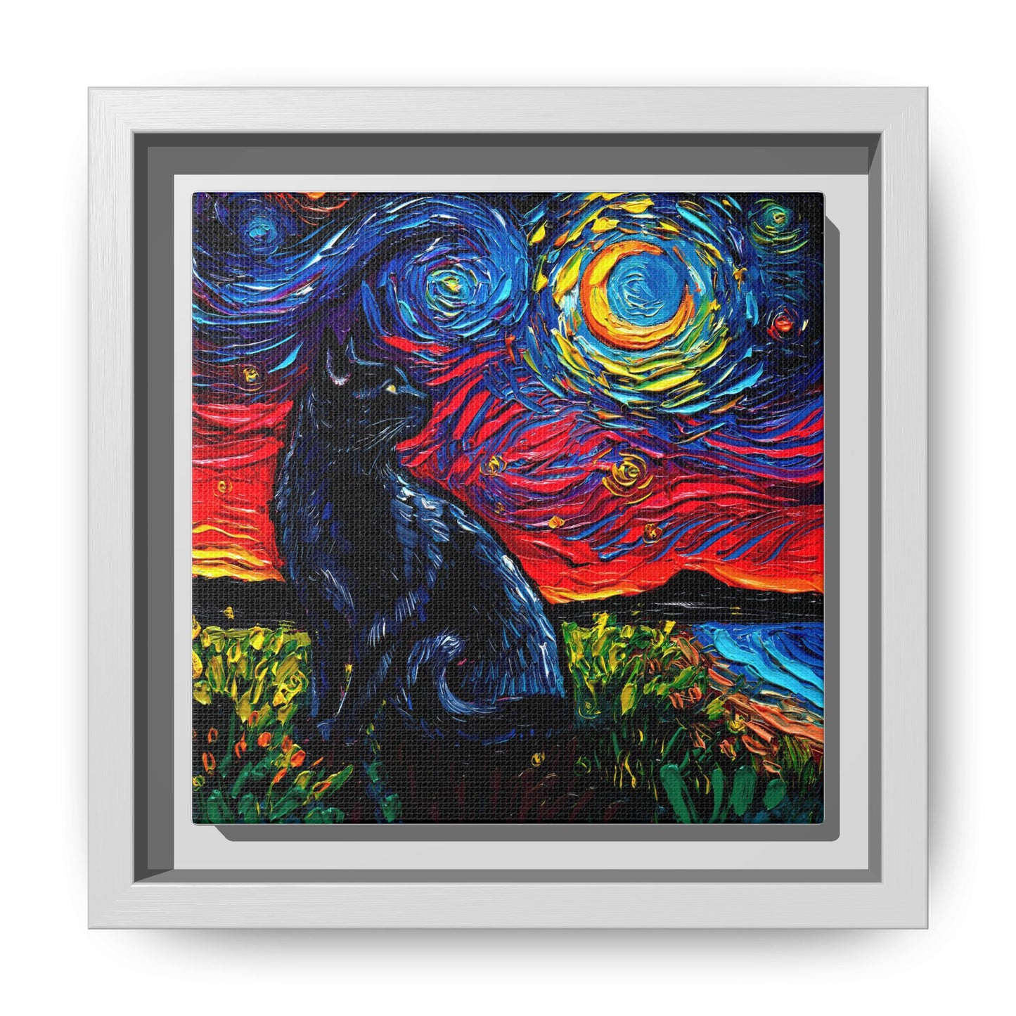 "Black Cat Night" Framed Canvas Wall Art