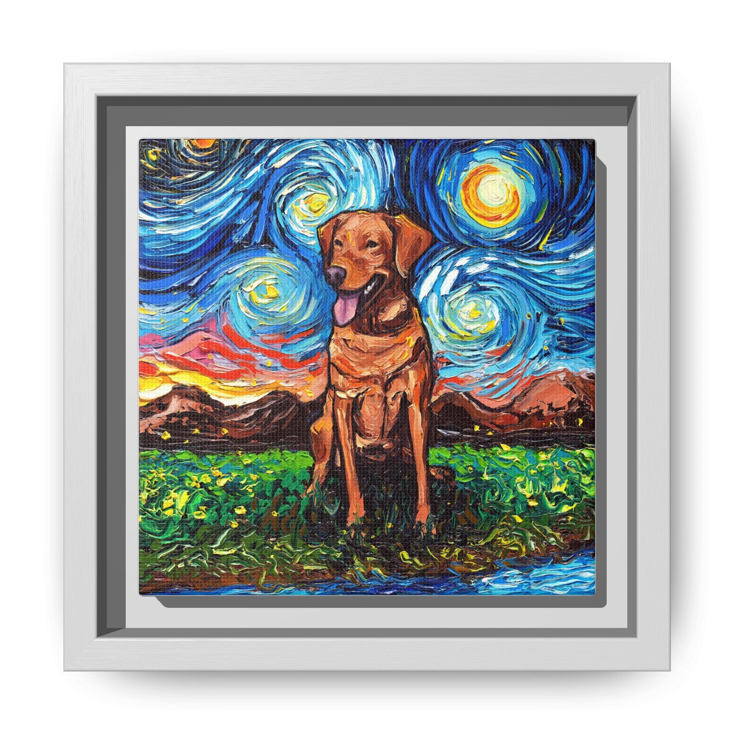 "Fox Red Labrador Night" Framed Canvas Wall Art