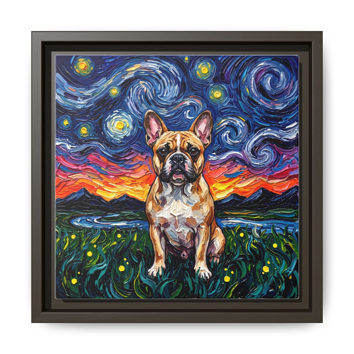 "Frenchie Night" Framed Canvas Wall Art