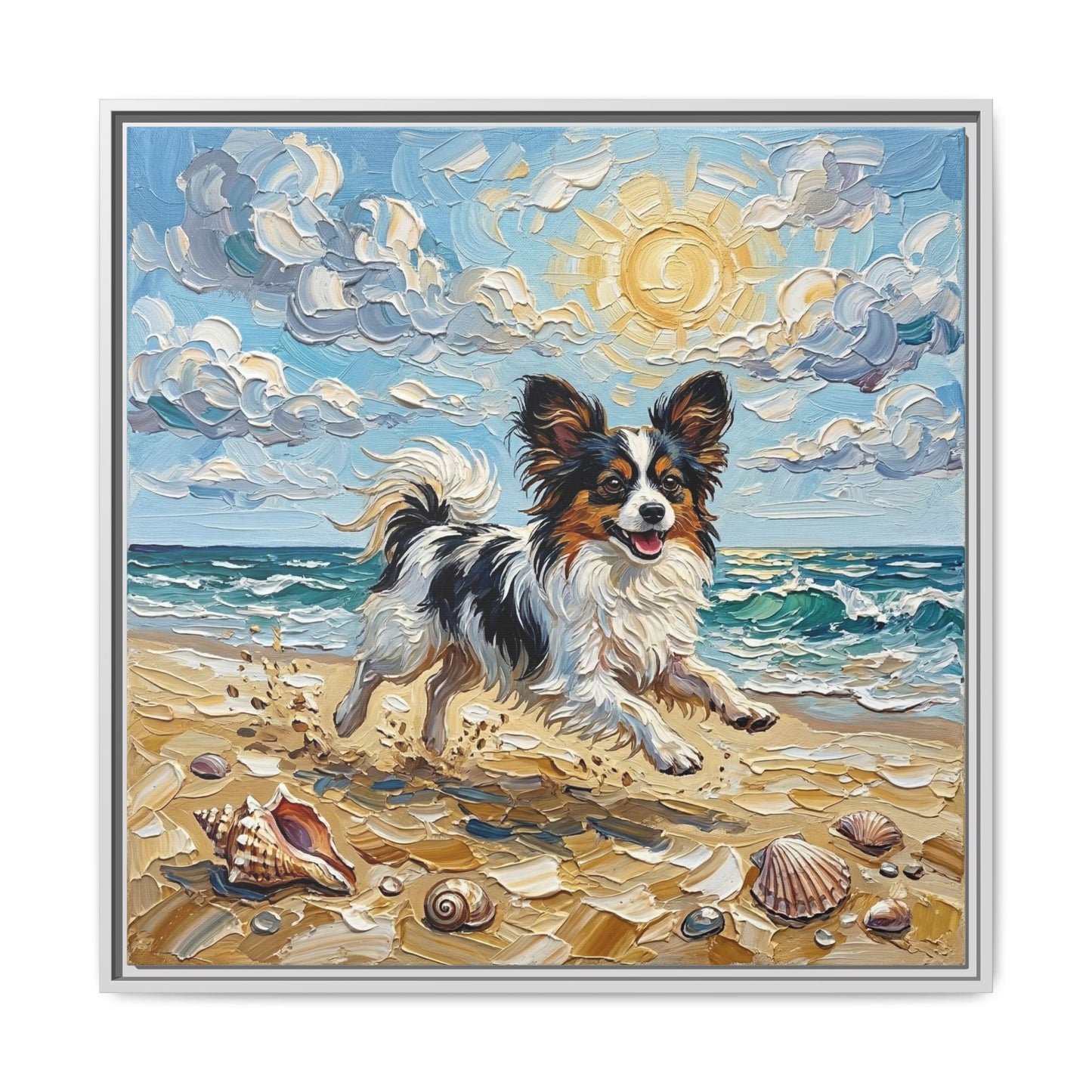 "Beach Day - Papillon" Framed Canvas Wall Art