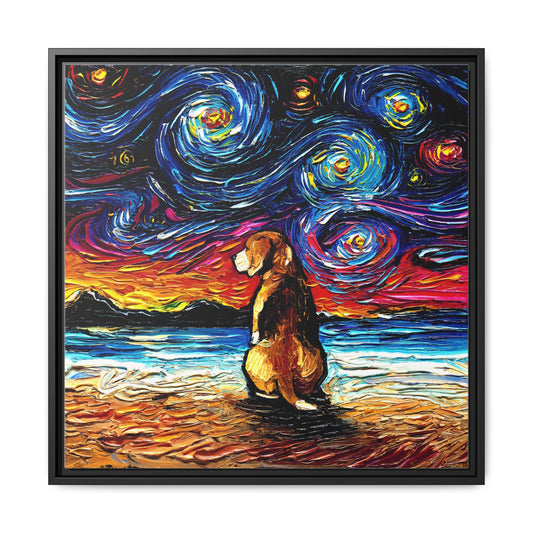 "Beagle Night 2" Framed Canvas Wall Art