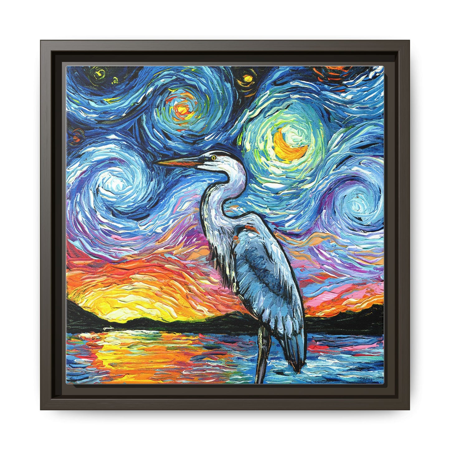 "Blue Heron" Framed Canvas Wall Art