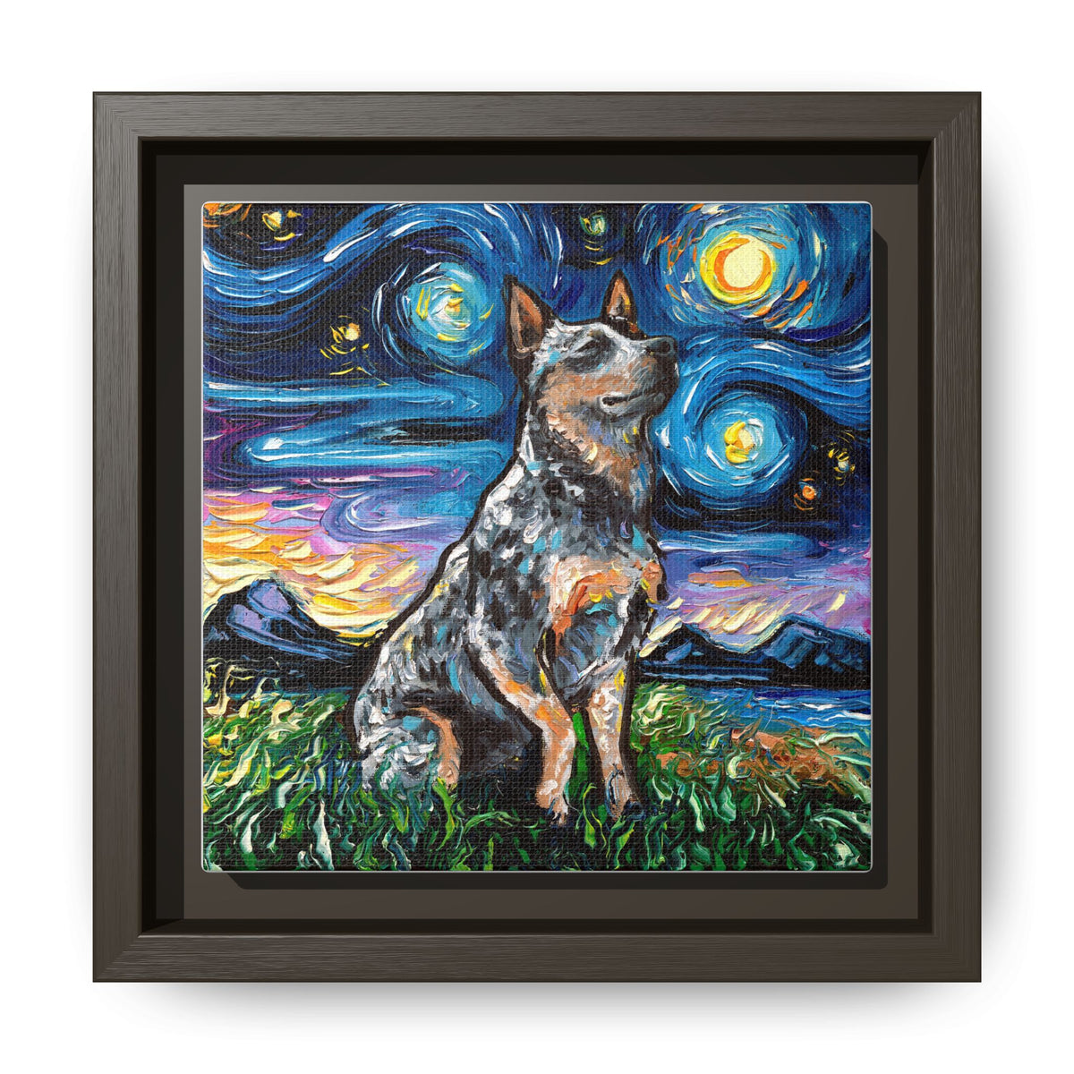 "Blue Heeler Night" Framed Canvas Wall Art