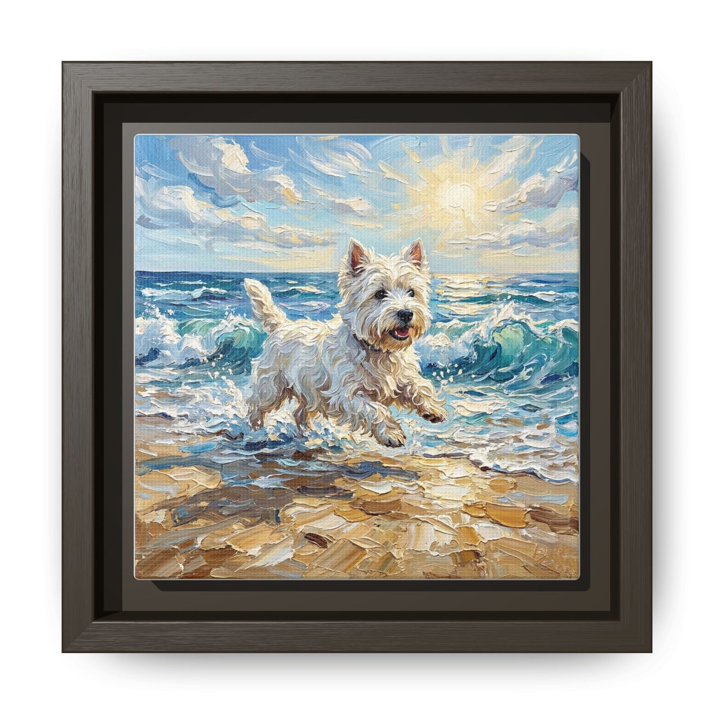 "Frolicking Westie" Framed Canvas Wall Art