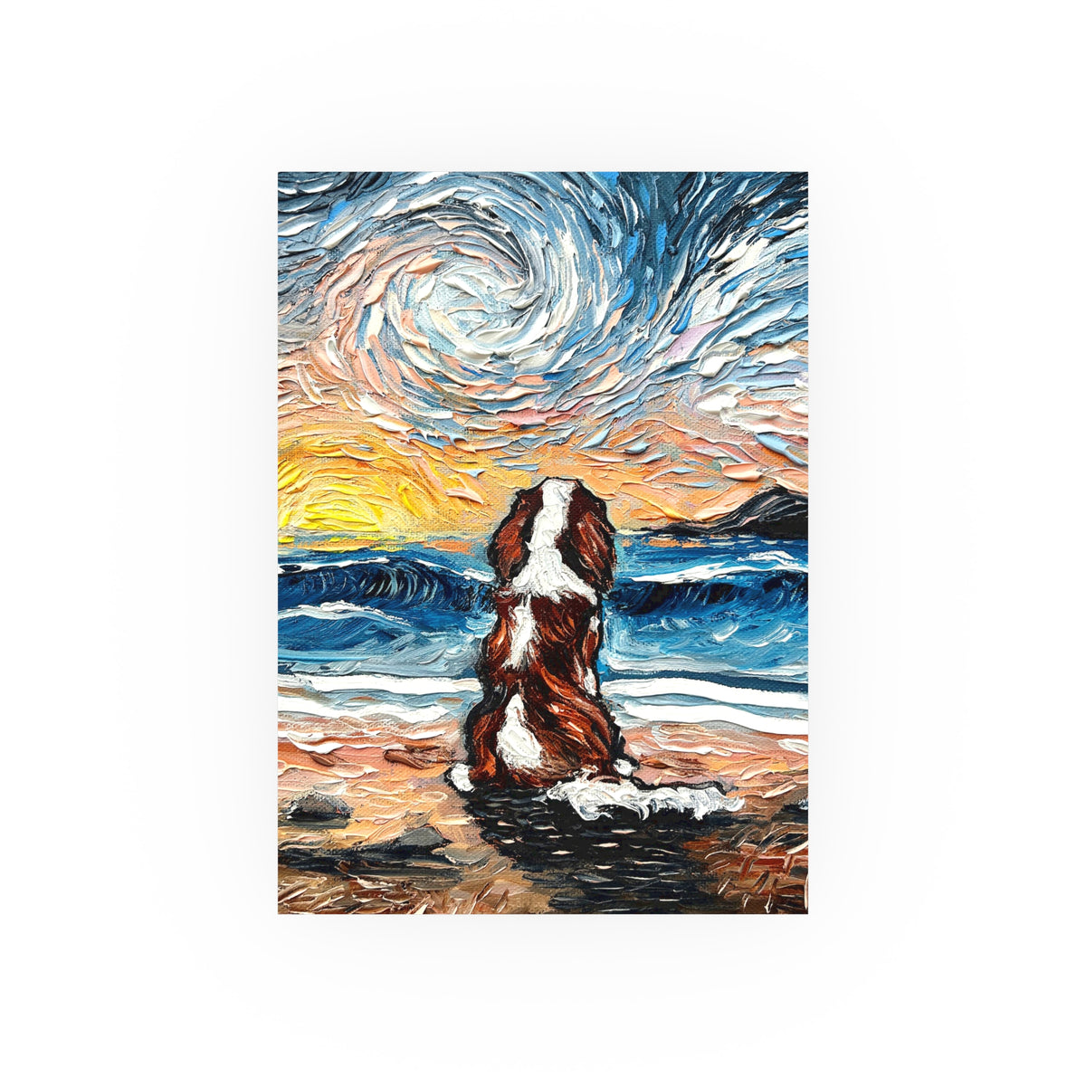 "Beach Day - Blenheim Spaniel" Wall Art Paper Print