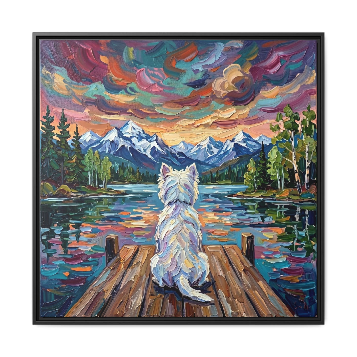 "On The Dock - Westie" Framed Canvas Wall Art