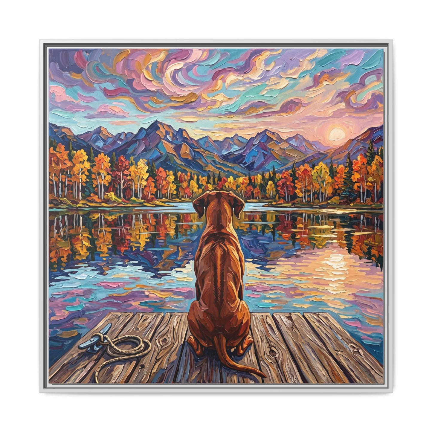 "On The Dock - Rhodesian Ridgeback" Framed Canvas Wall Art