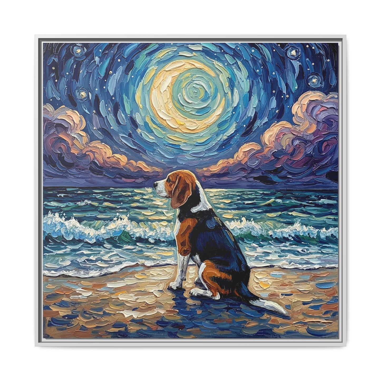 "Beach Nights - Beagle" Framed Canvas Wall Art