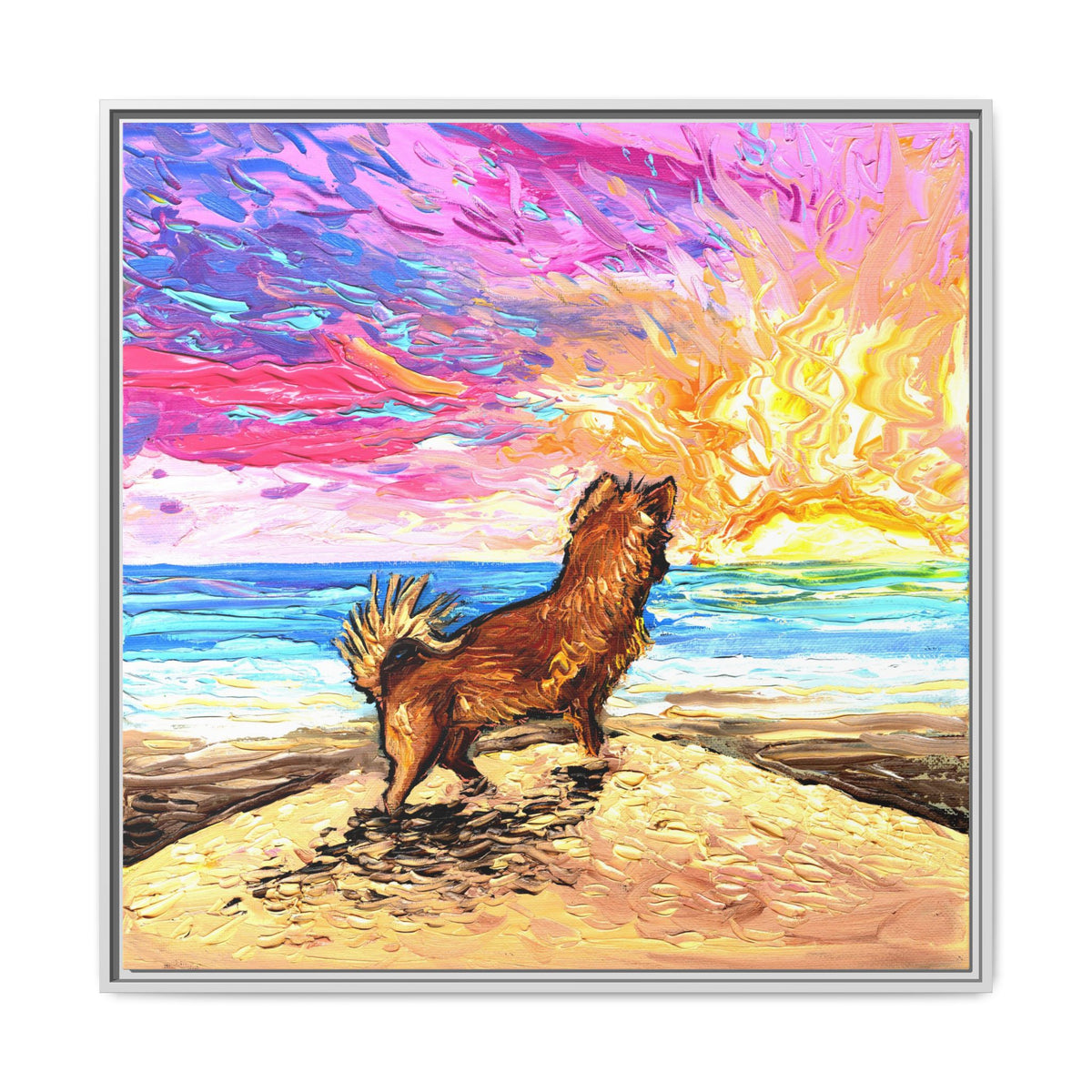 "Beach Days - Chihuahua" Framed Canvas Wall Art