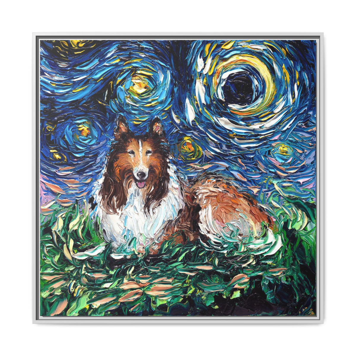 "Collie Night" Framed Canvas Wall Art