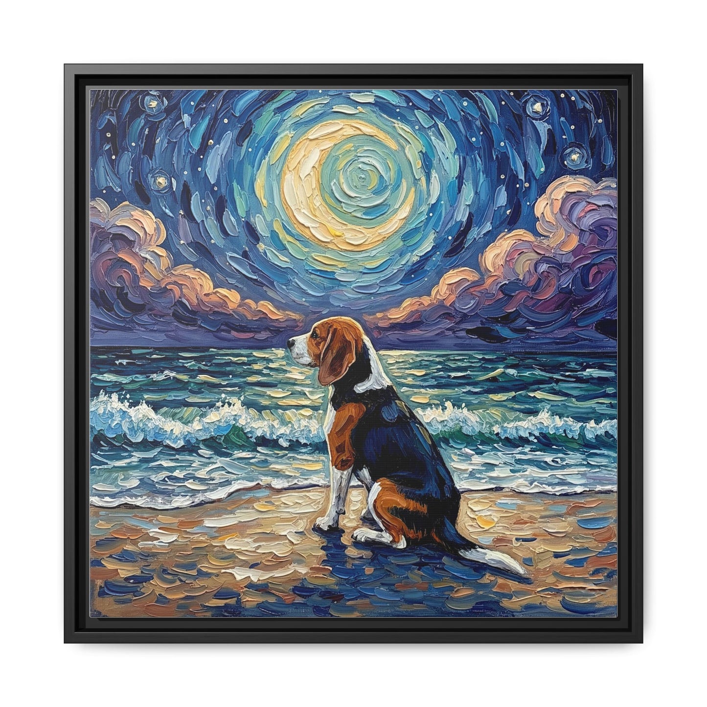 "Beach Nights - Beagle" Framed Canvas Wall Art