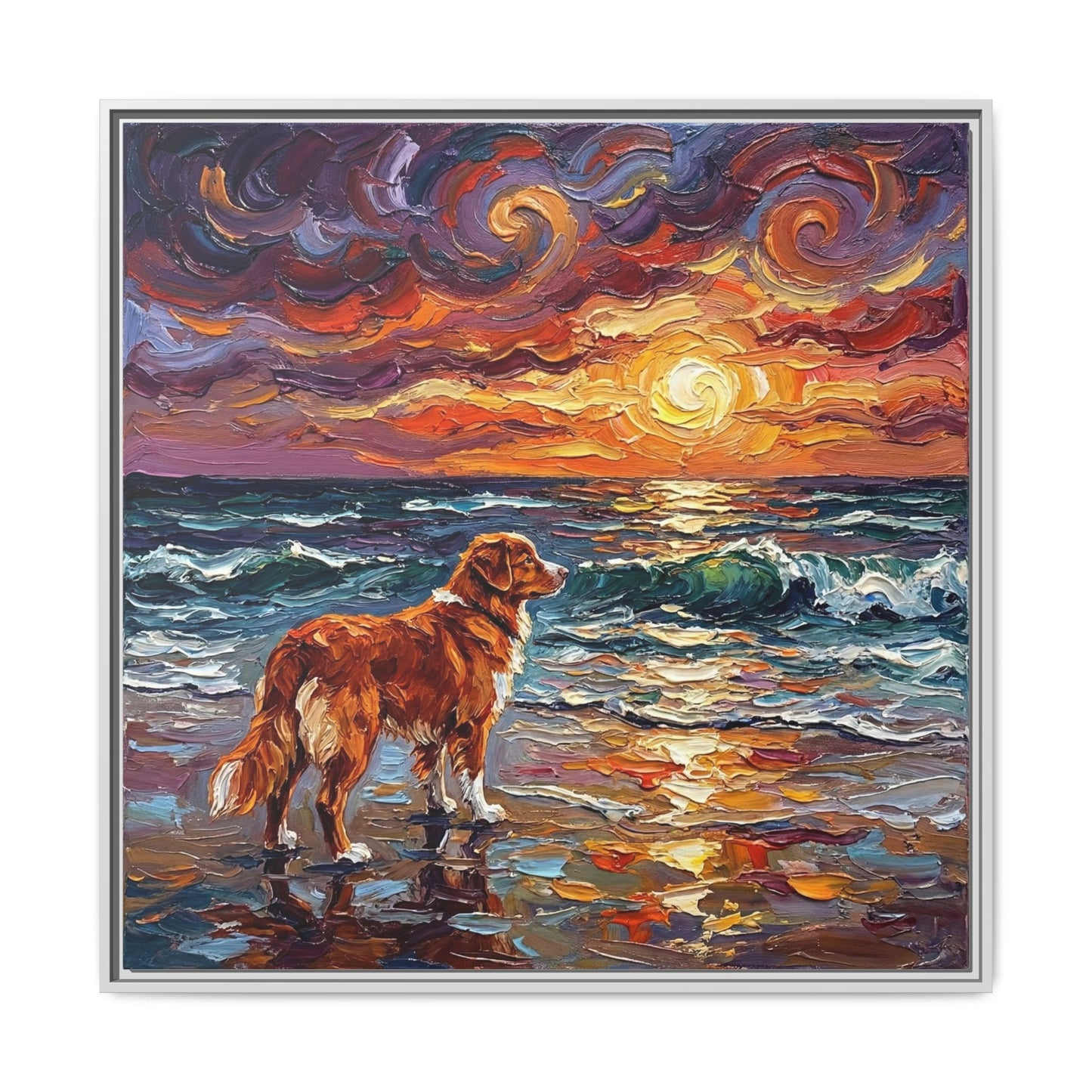 "Beach Sunset - Nova Scotia Duck Tolling Retriever" Framed Canvas Wall Art