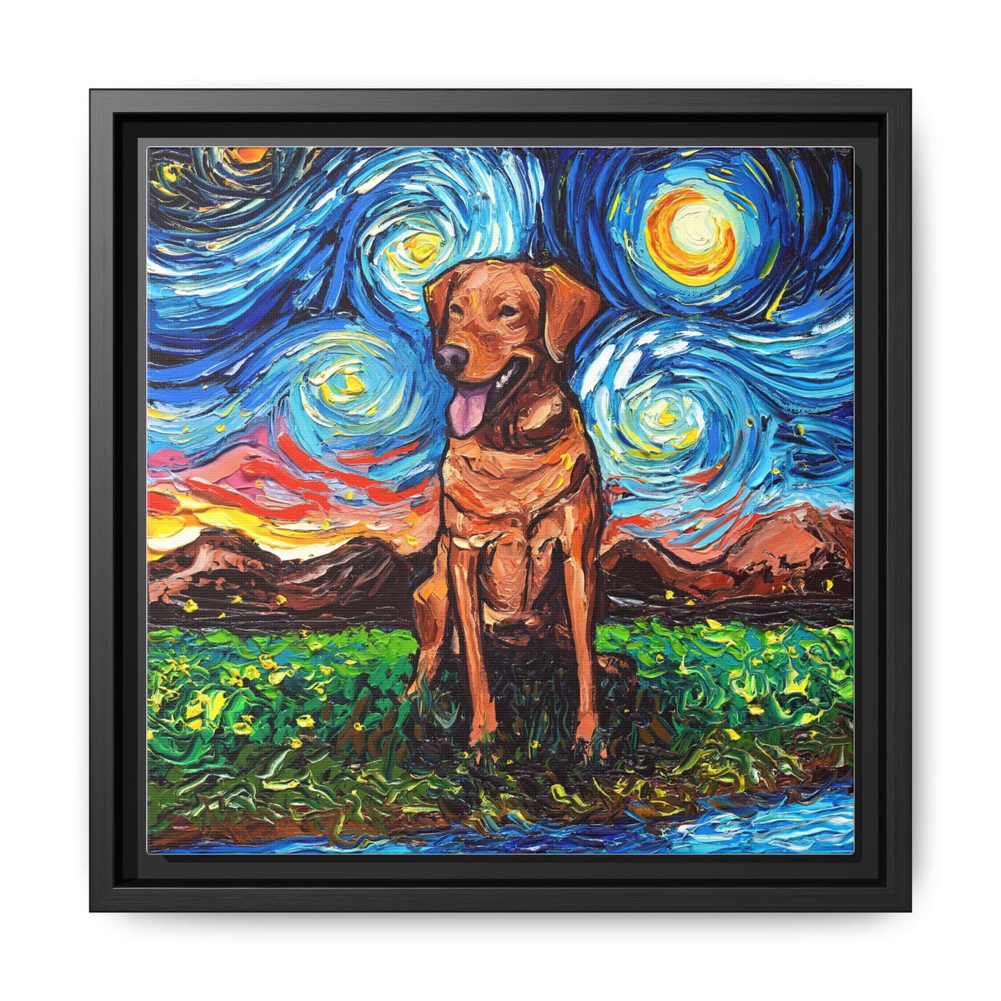 "Fox Red Labrador Night" Framed Canvas Wall Art