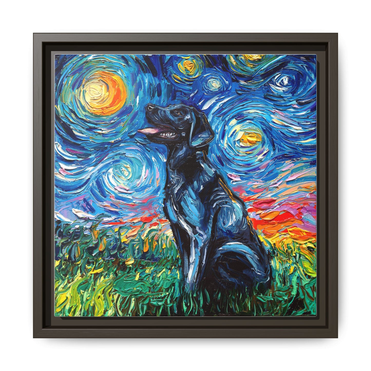"Black Labrador Night" Framed Canvas Wall Art