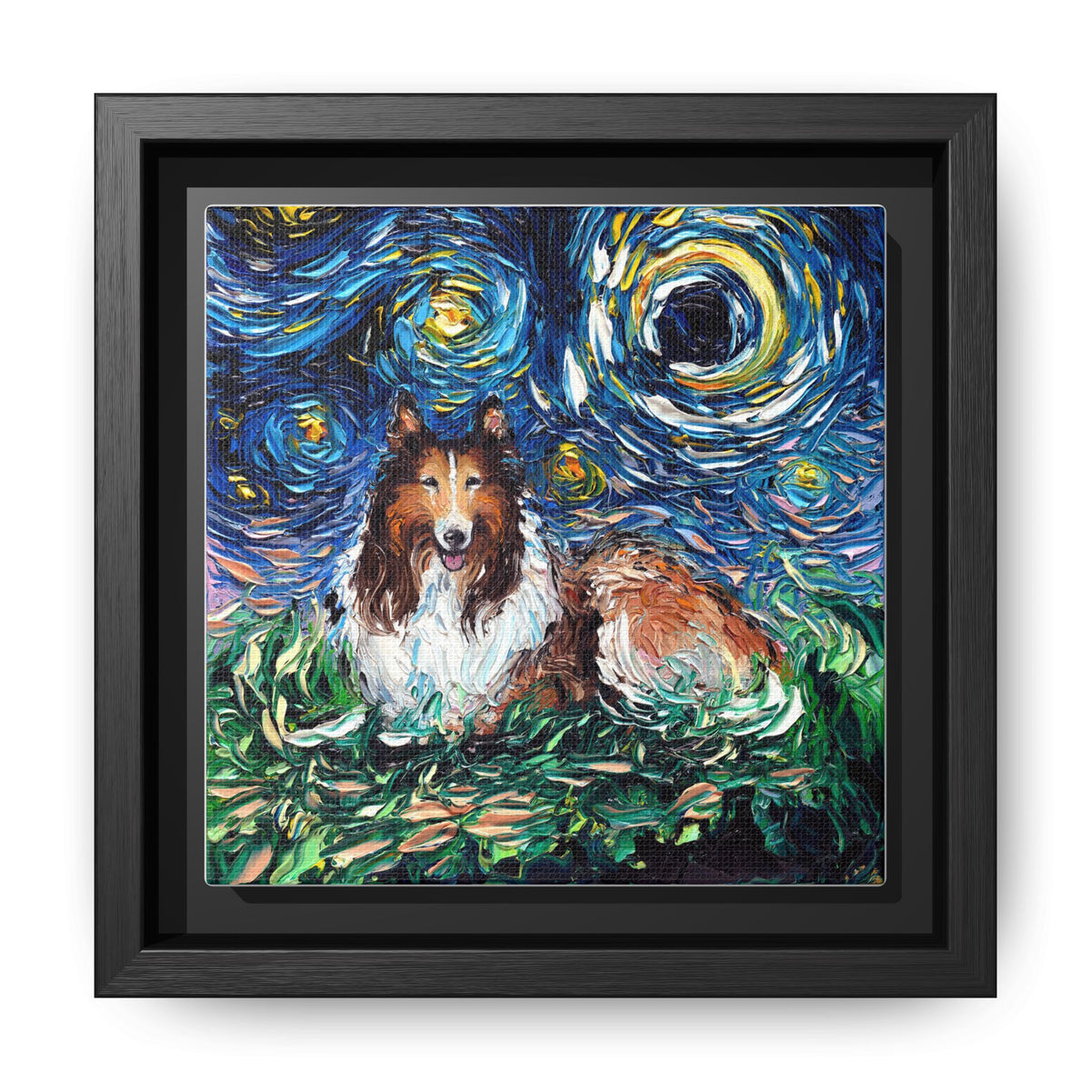 "Collie Night" Framed Canvas Wall Art