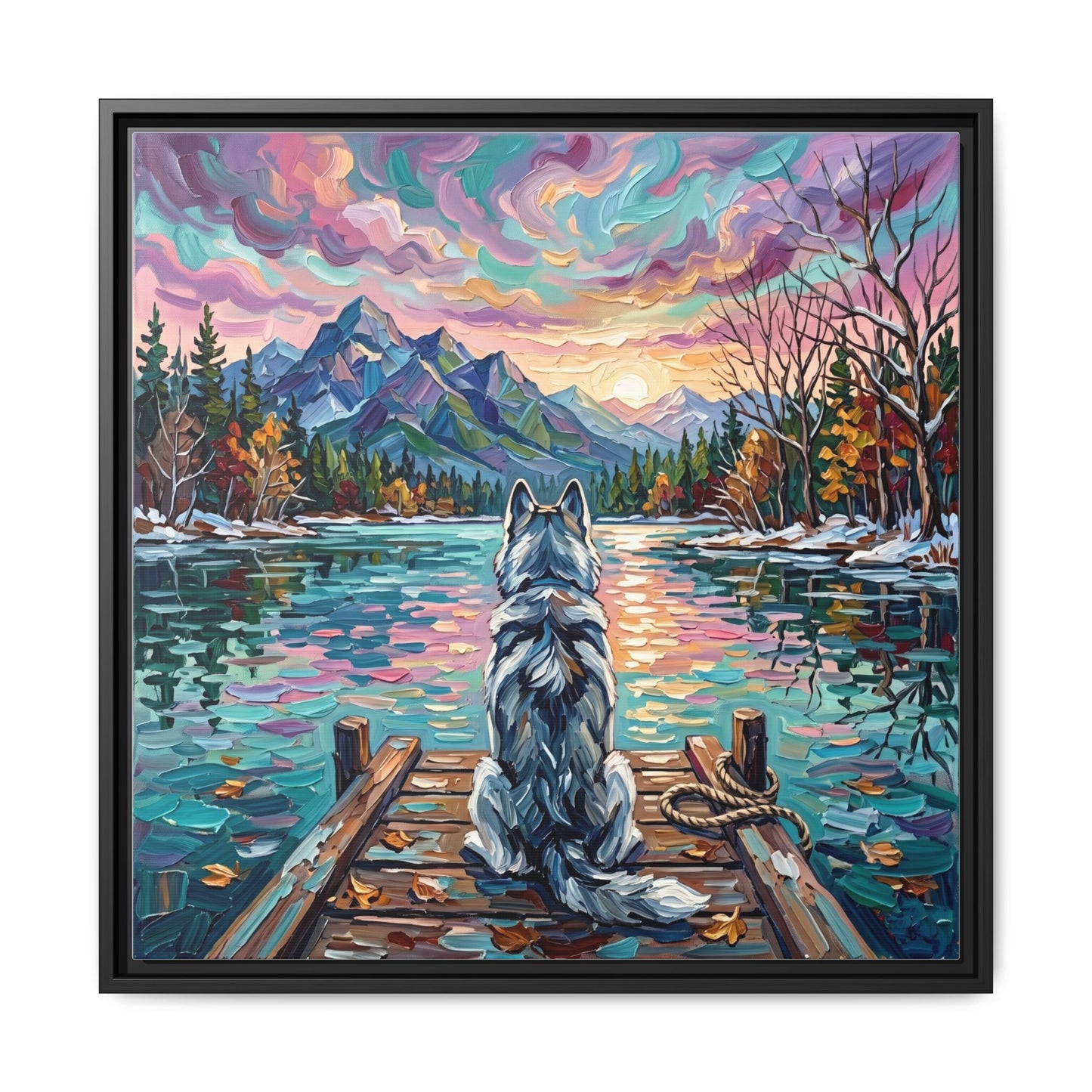 "On The Dock - Husky" Framed Canvas Wall Art