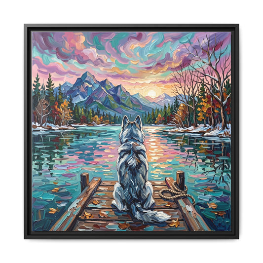 "On The Dock - Husky" Framed Canvas Wall Art