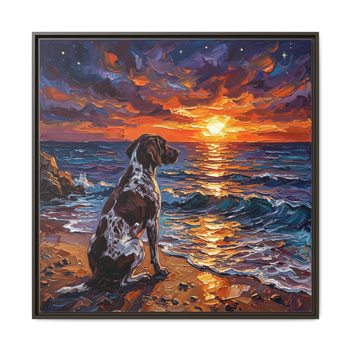 "Beach Days - German Short Hair Pointer" Framed Canvas Wall Art
