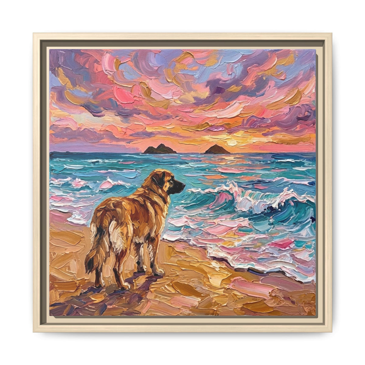 "Beach Days - Leonberger" Framed Canvas Wall Art