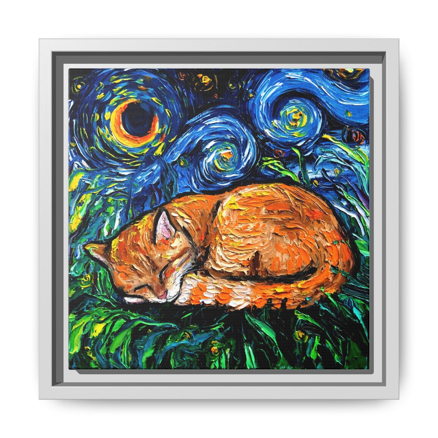 "Orange Tabby Night" Framed Canvas Wall Art