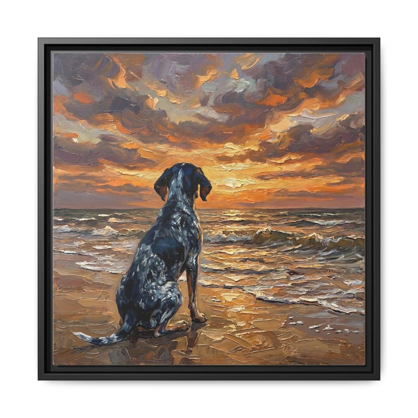 "Beach Day - Blue Tick Coonhound" Framed Canvas Wall Art