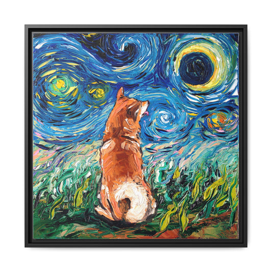 "Shiba Inu Night" Framed Canvas Wall Art