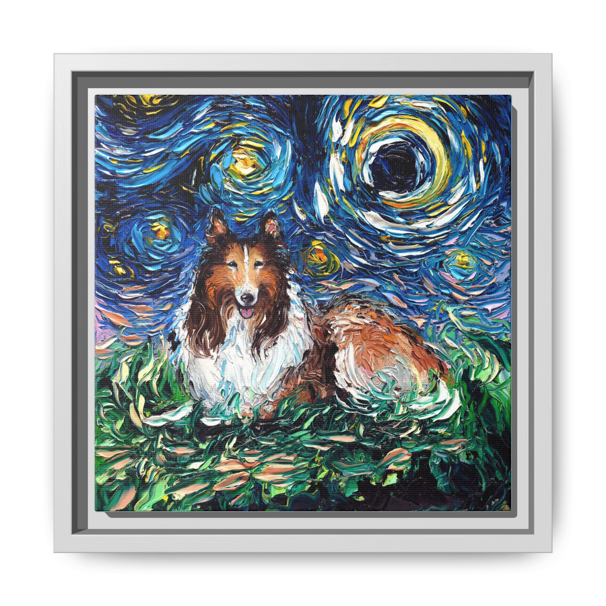 "Collie Night" Framed Canvas Wall Art