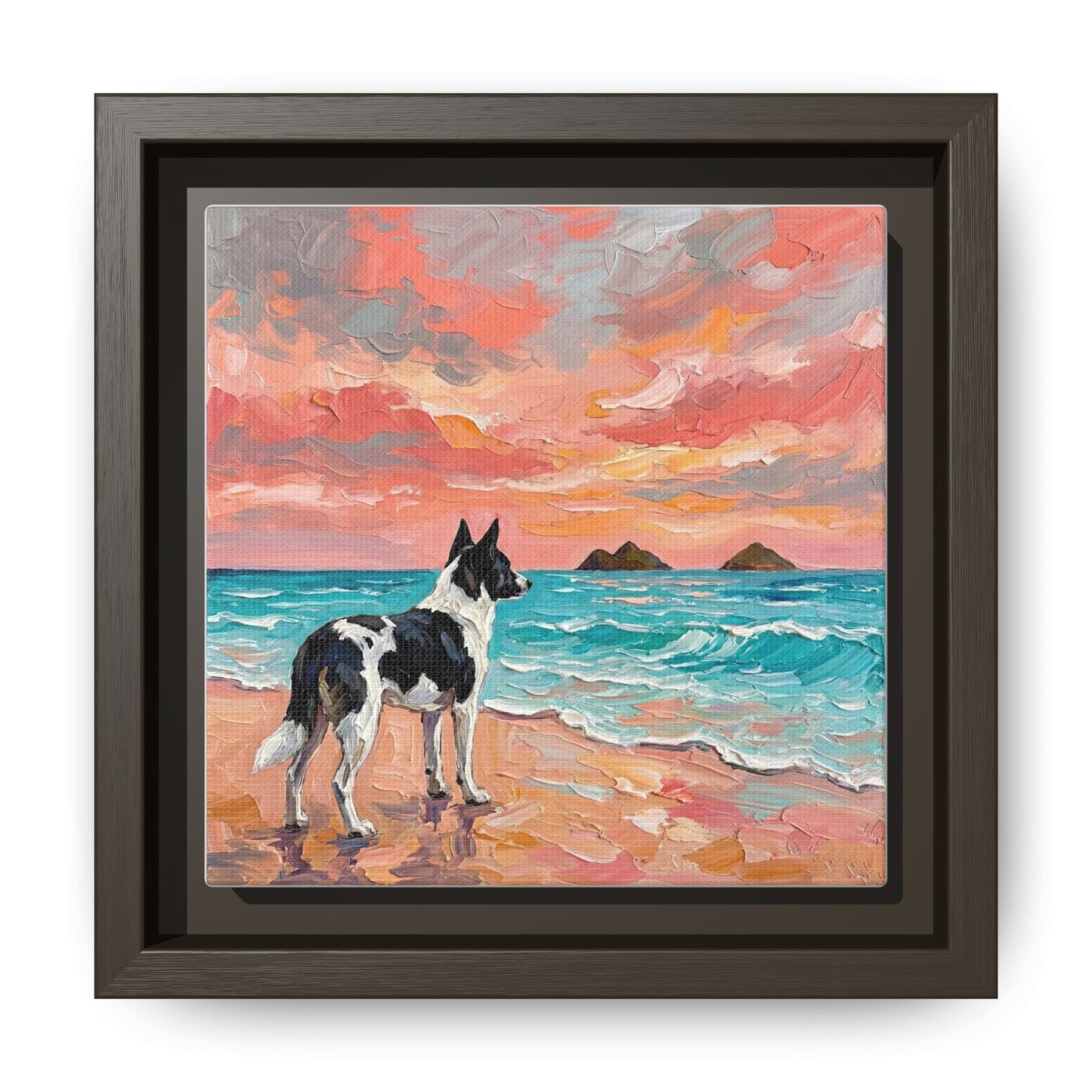 "Beach Day - Canaan Dog" Framed Canvas Wall Art