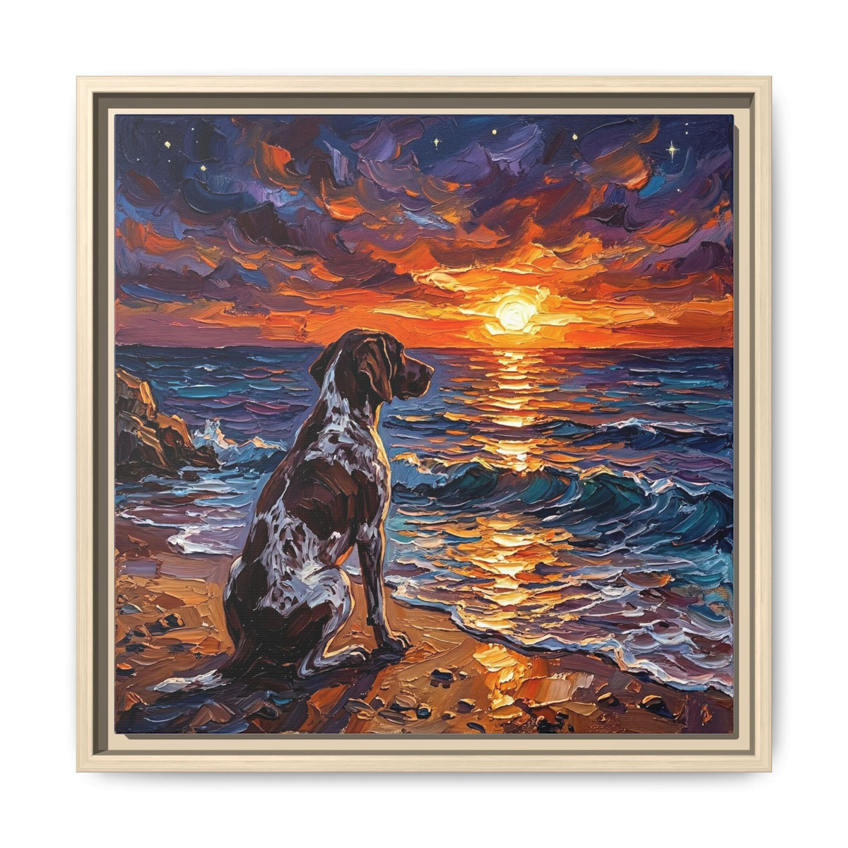 "Beach Days - German Short Hair Pointer" Framed Canvas Wall Art