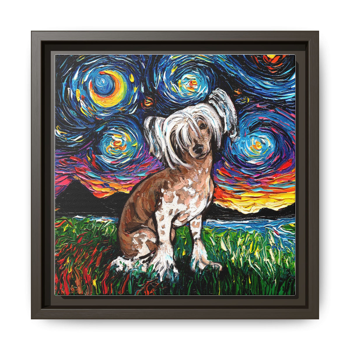"Chinese Crested Night" Framed Canvas Wall Art